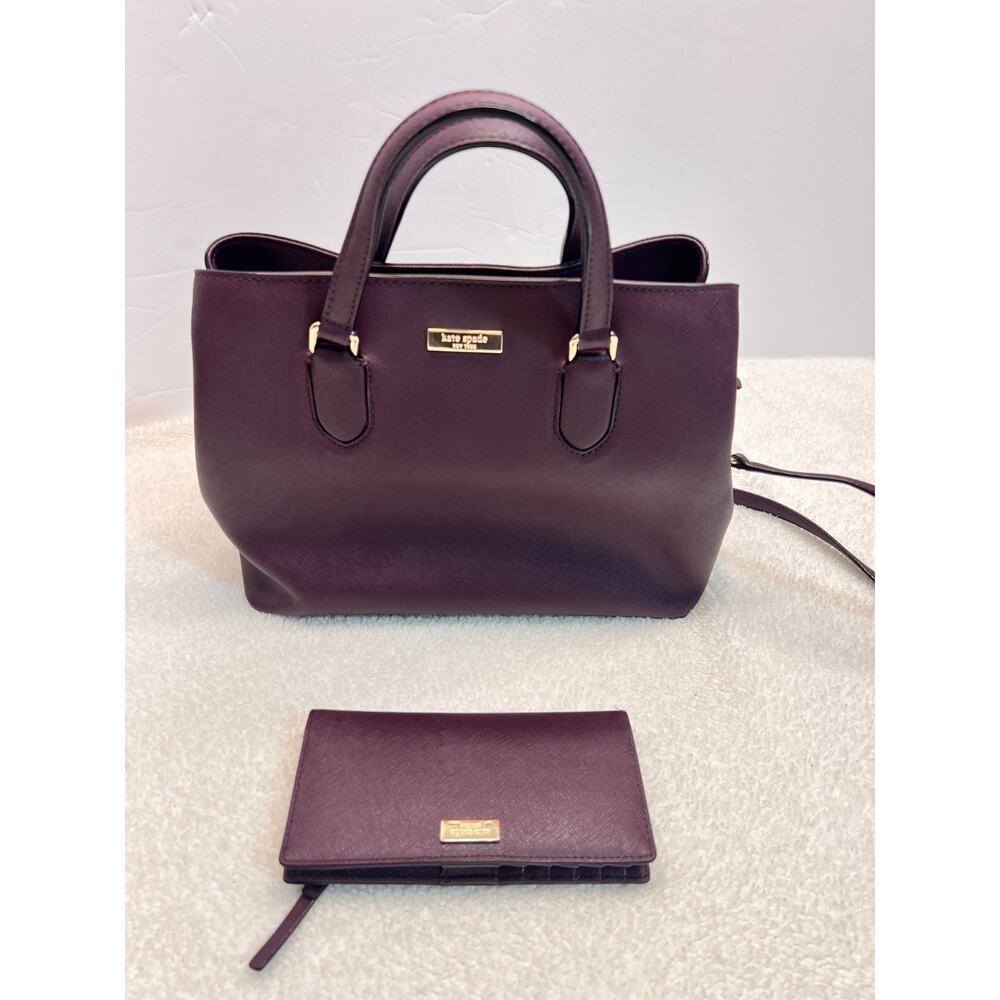 SET Kate Spade Laurel Way Evangelie Leather Shoulder Bag Plum W/ Wallet